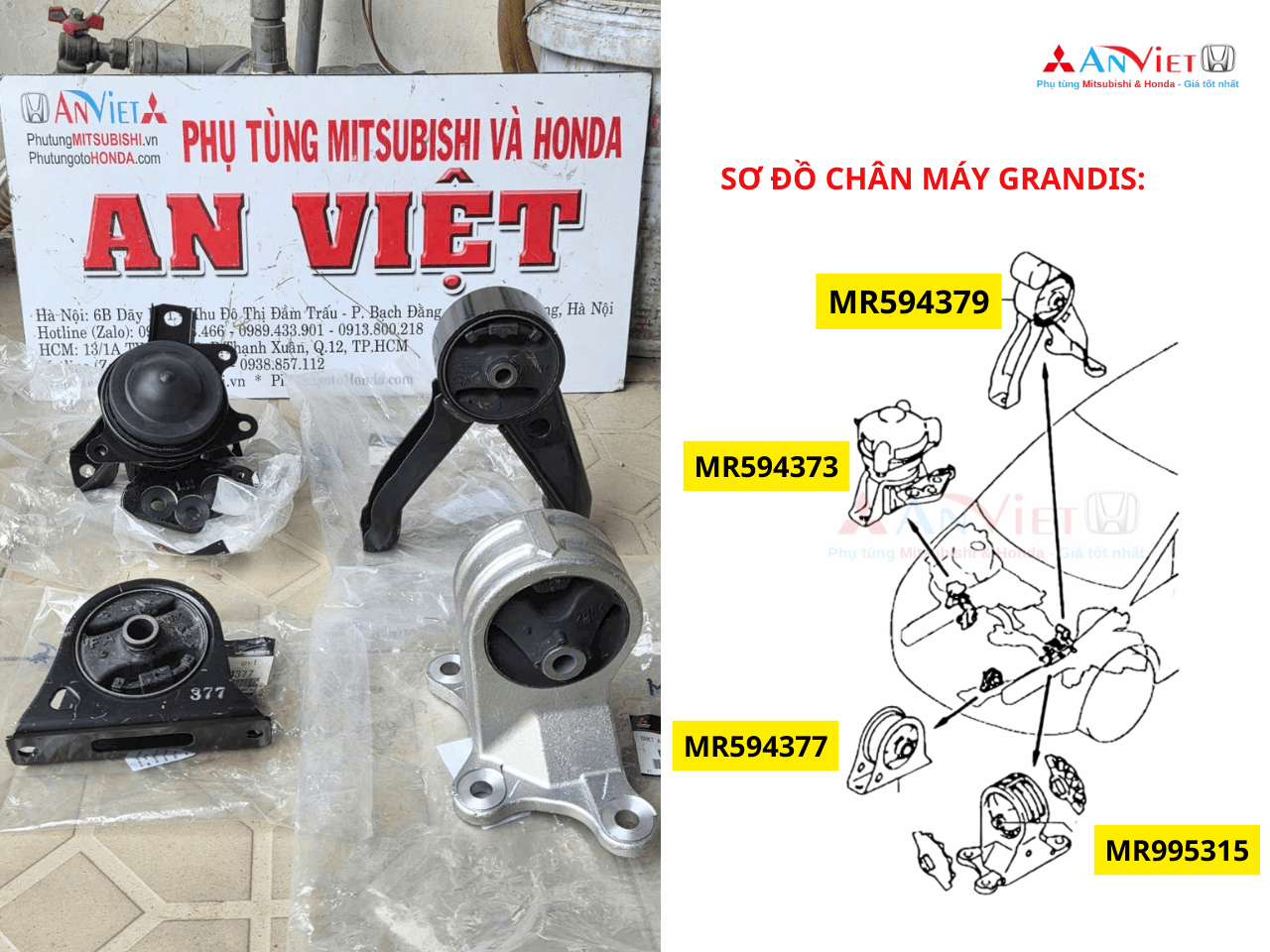 Bộ cao su chân máy xe Mitsubishi Grandis