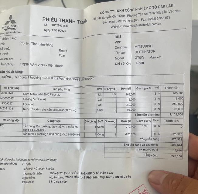 Bảo dưỡng Mitsubishi Destinator DST mốc 5000km hết bao nhi&ecirc;u tiền?