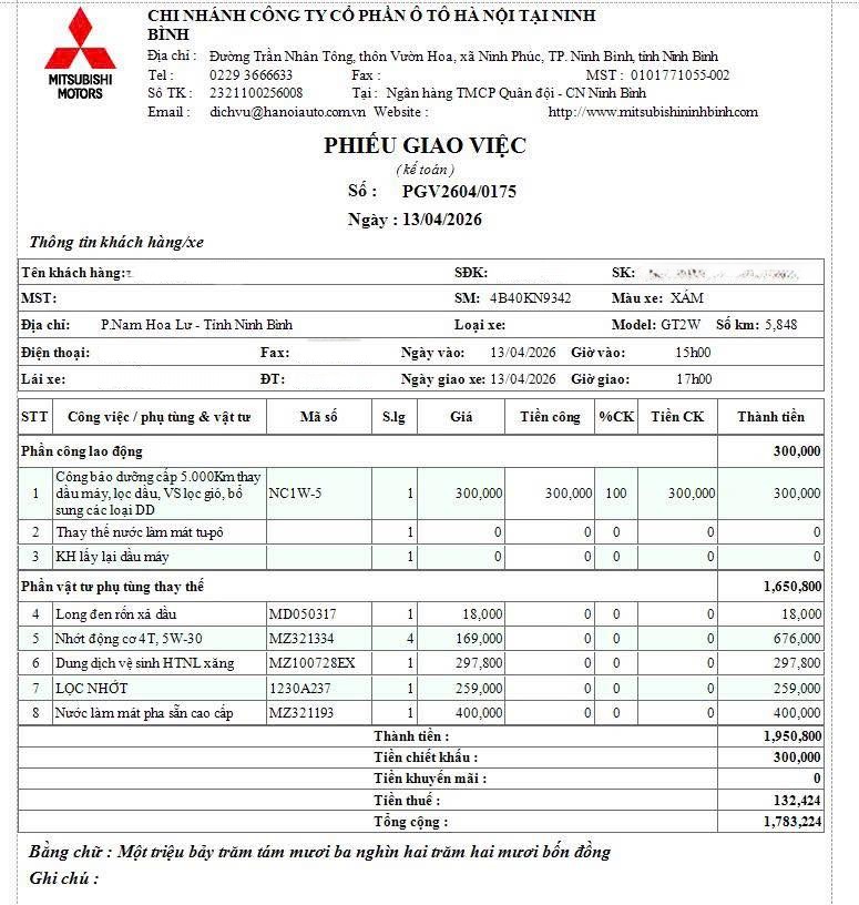Bảo dưỡng Mitsubishi Destinator 5000km thay những g&igrave;?
