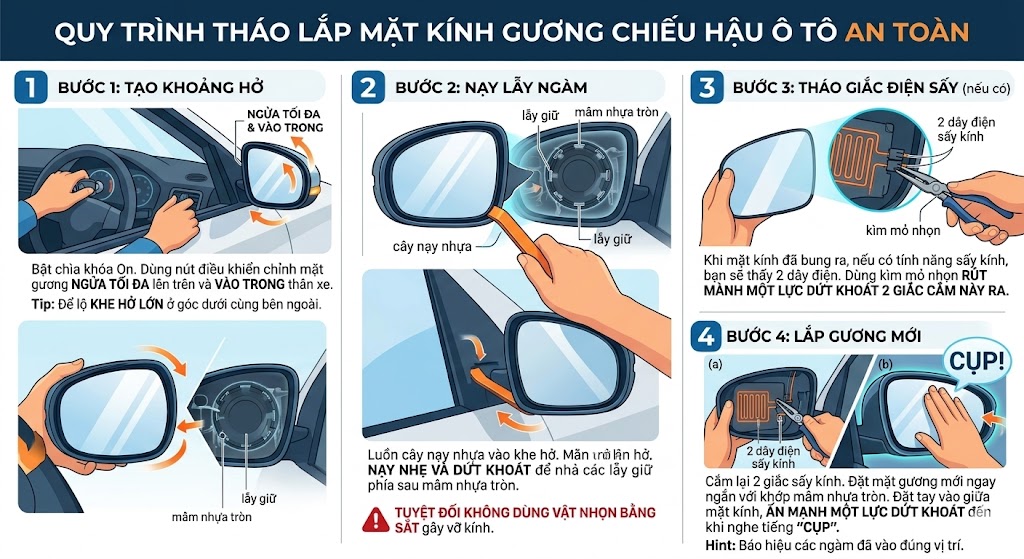 Quy tr&igrave;nh c&aacute;c bước th&aacute;o lắp mặt k&iacute;nh an to&agrave;n