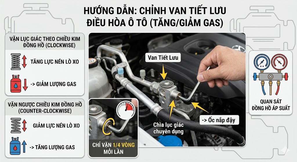 C&aacute;ch chỉnh van tiết lưu điều h&ograve;a &ocirc; t&ocirc; để tăng/giảm lượng gas