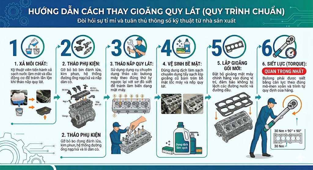 Hướng dẫn c&aacute;ch thay gioăng quy l&aacute;t (Quy tr&igrave;nh chuẩn)