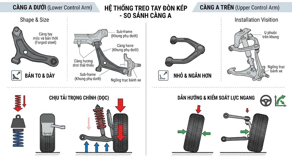Sự kh&aacute;c biệt kỹ thuật giữa C&agrave;ng A tr&ecirc;n v&agrave; C&agrave;ng A dưới