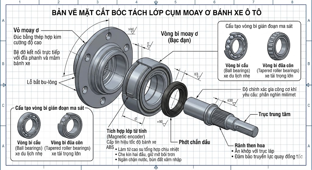 Cấu tạo chi tiết của cụm moay ơ ô tô