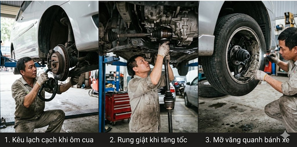 Dấu hiệu nhận biết trục l&aacute;p &ocirc; t&ocirc; bị rơ, g&atilde;y