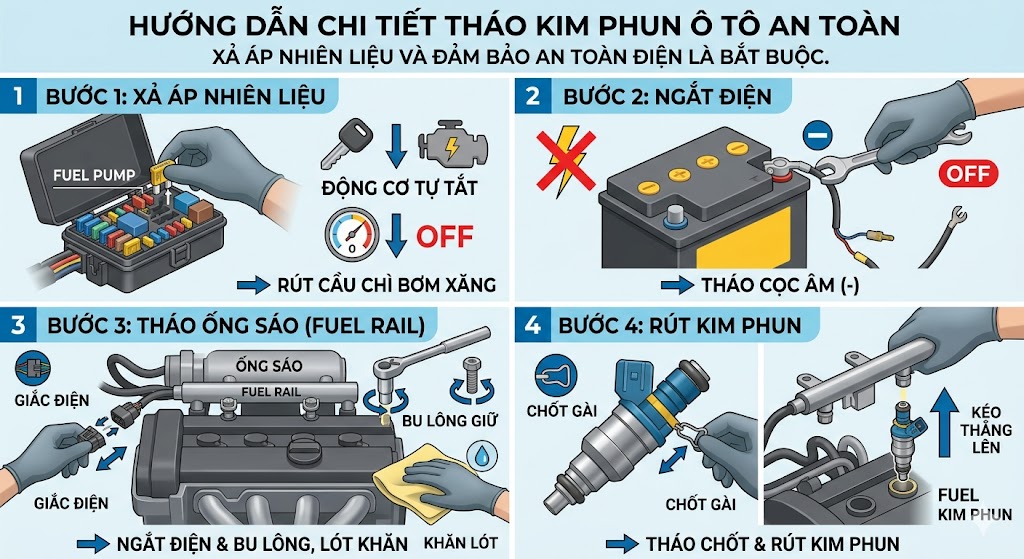Hướng dẫn chi tiết c&aacute;ch th&aacute;o kim phun &ocirc; t&ocirc; an to&agrave;n
