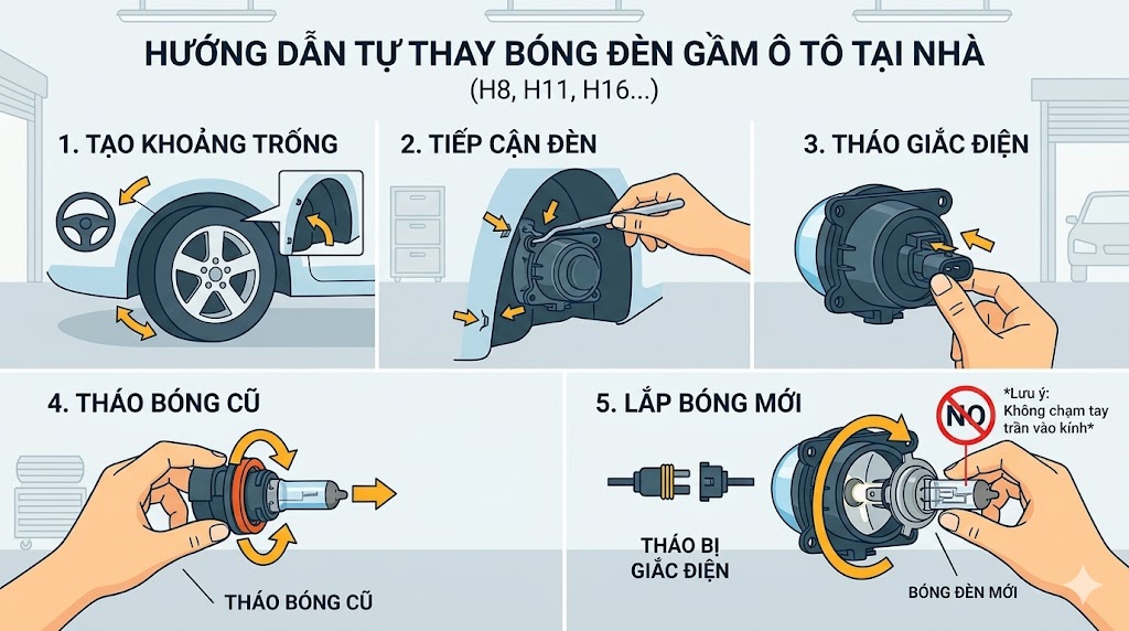 Hướng dẫn tự thay b&oacute;ng đ&egrave;n gầm &ocirc; t&ocirc; tại nh&agrave;