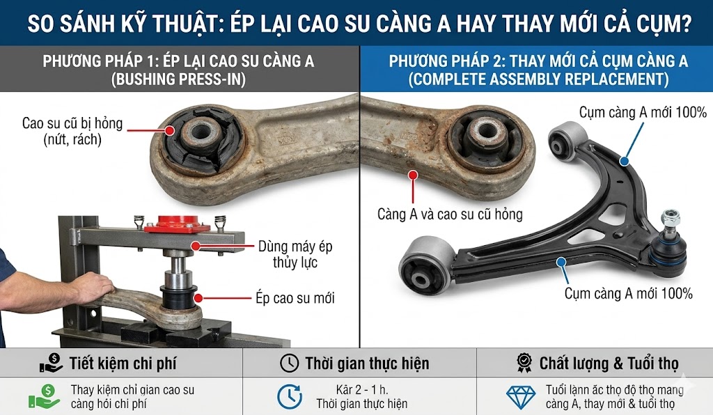 So sánh kỹ thuật: Ép lại cao su càng A hay Thay mới cả cụm?