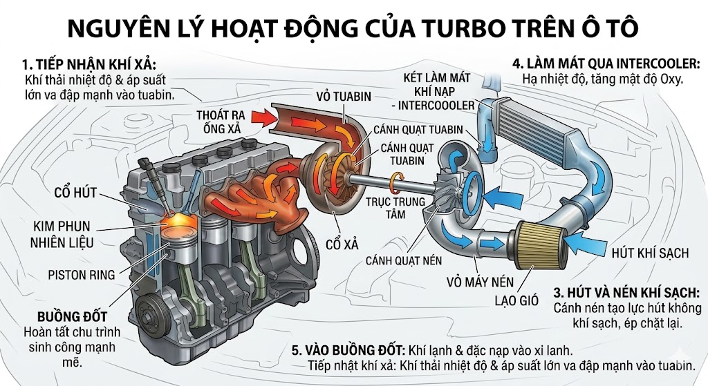 Nguyên lý hoạt động của turbo trên ô tô
