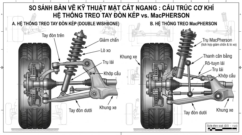 Ph&acirc;n t&iacute;ch cấu tạo hệ thống treo &ocirc; t&ocirc; c&agrave;ng chữ A