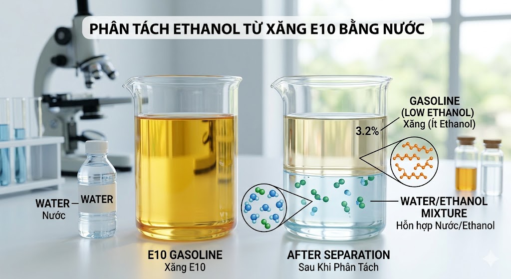 Bản Chất H&oacute;a Học Của Qu&aacute; Tr&igrave;nh Ph&acirc;n T&aacute;ch Ethanol Từ Xăng E10