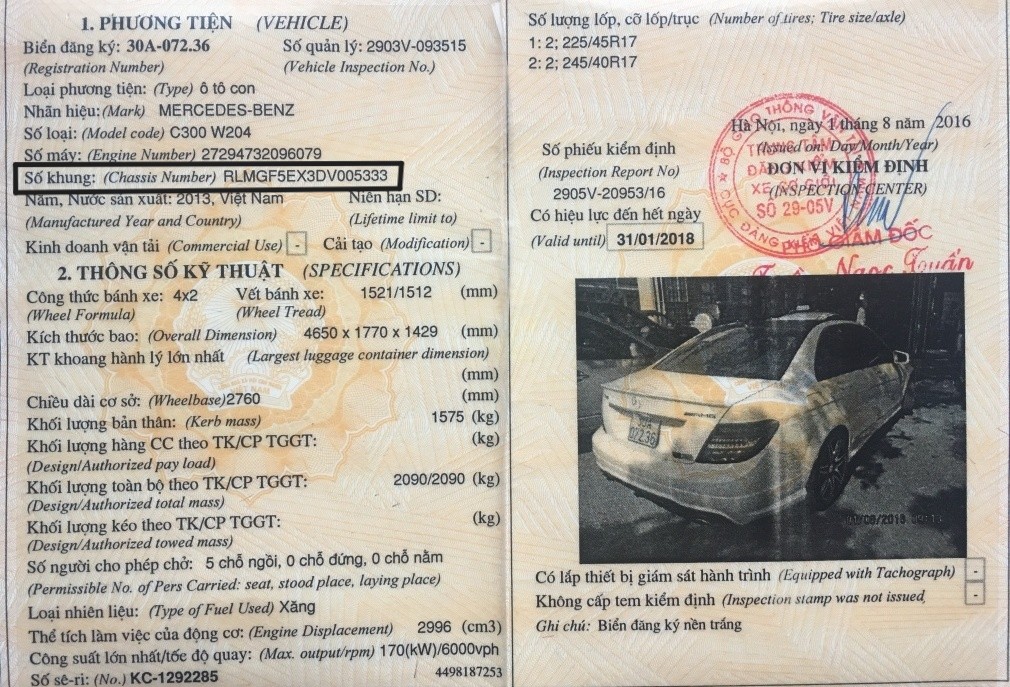 giấy tờ ghi nhận số VIN xe Mitsubishi Destinator