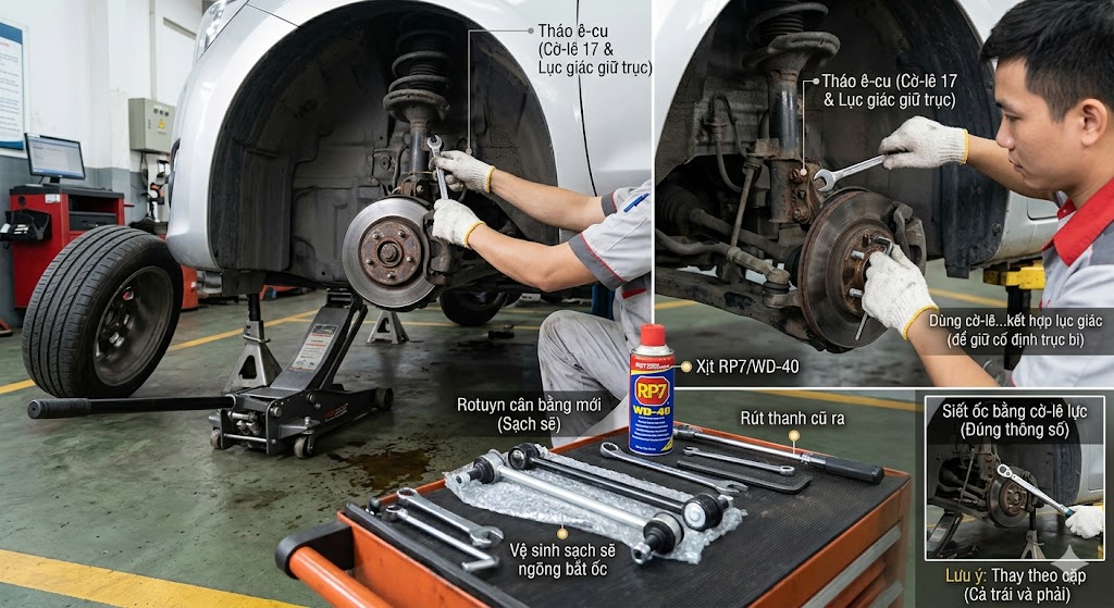 Quy trình và cách thay rotuyn cân bằng đúng kỹ thuật