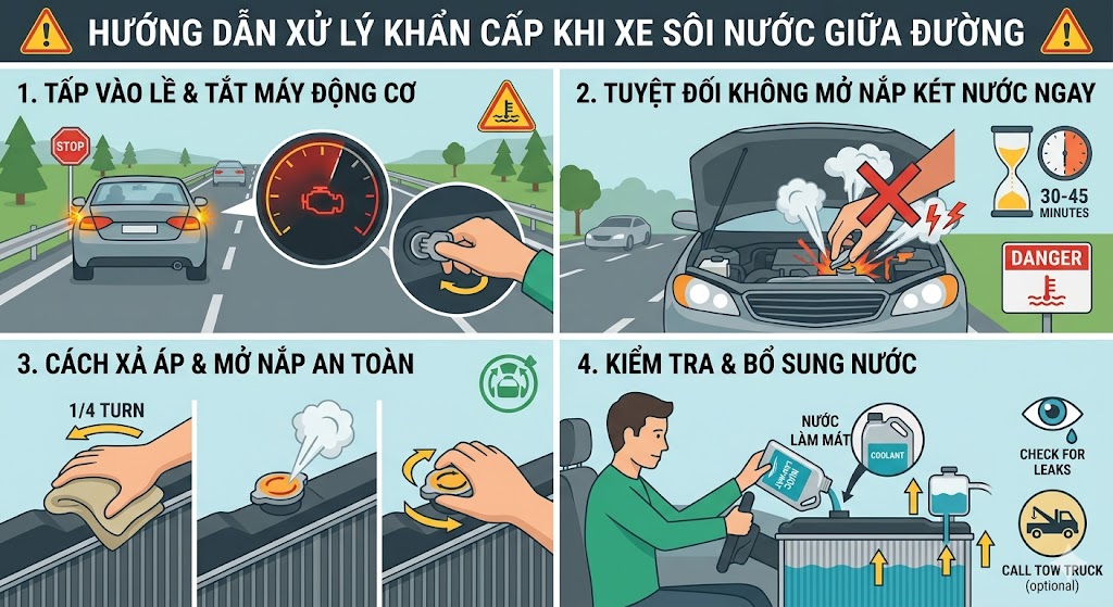 Hướng dẫn xử l&yacute; khẩn cấp khi xe bị s&ocirc;i nước giữa đường
