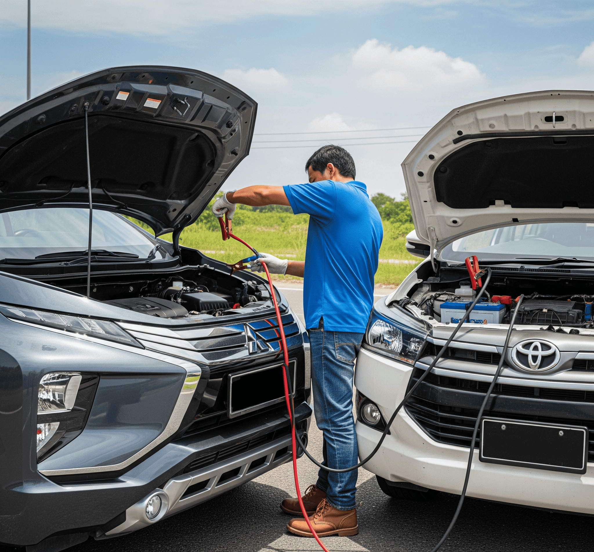 Cách khởi động xe Xpander bằng cách câu bình ắc quy từ xe khác
