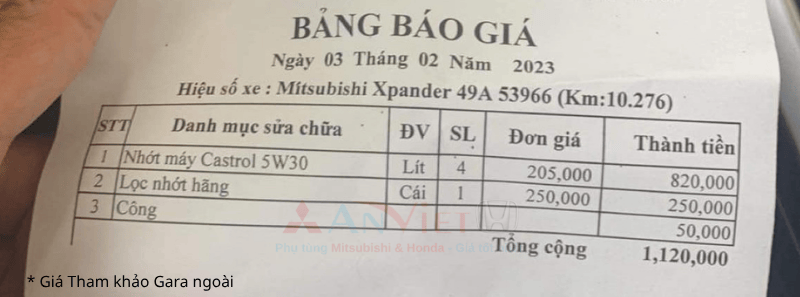 Thay nhớt xe Xpander hết bao nhiêu tiền?