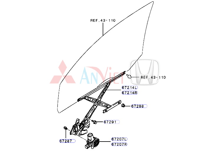 Compa, Cơ cấu lên xuống kính cửa sau xe Mitsubishi Attrage