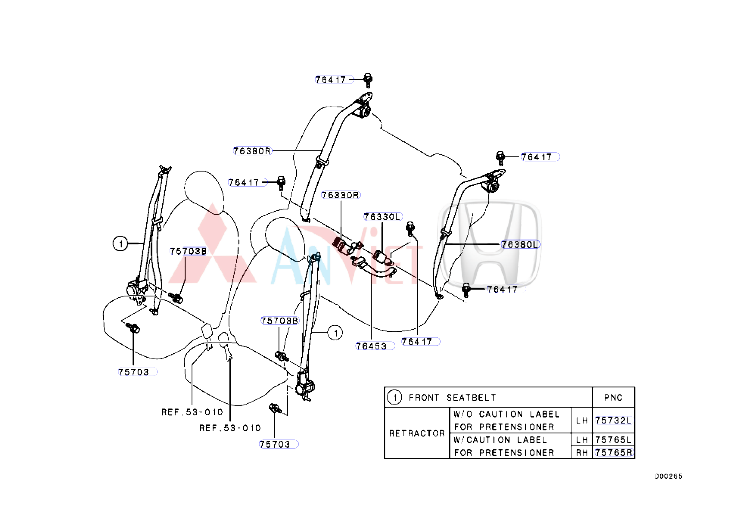 Dây đai an toàn Mitsubishi Attrage 7000D483, 7000D483XA, 7000D484, 7000D484XA