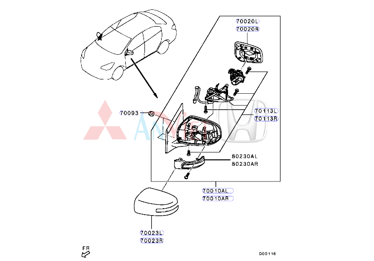 Gương chiếu hậu xe Mitsubishi Attrage 7632B271, 7632B272 7632B169, 7632B170, 7632B167XA, 7632B168XA 7632B595, 7632B596 8351A096, 8351A095