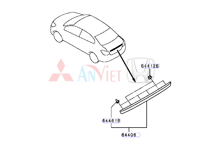 Ốp tay mở cốp sau, Nẹp mạ cốp sau xe Mitsubishi Attrage 8341A200, 8341A199