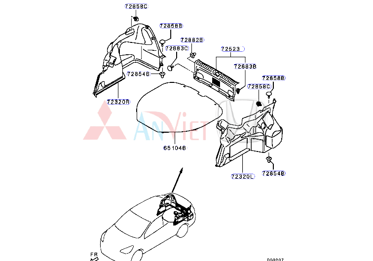 Tấm lót cốp sau xe Mitsubishi Attrage 7646A264, 7646A265