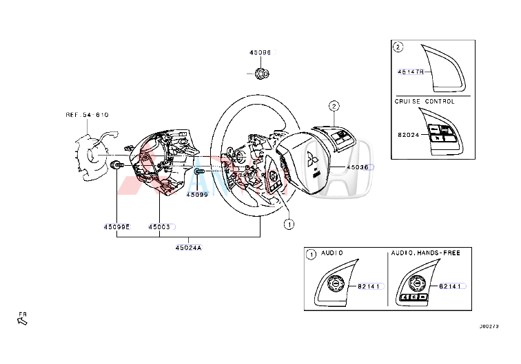 Vô lăng xe Mitsubishi Attrage 4400A913XA, 4400A593XA, 4400A812XB 7030A322XA, 7030A652XA