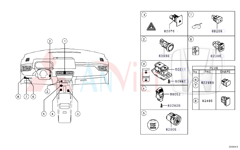 Công tắc chỉnh đèn pha trên táp lô Mitsubishi Destinator DST 8614A318
