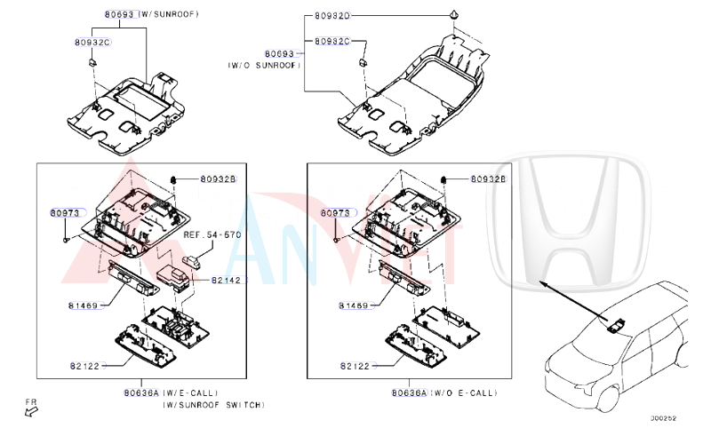 Công tắc cửa sổ trời ở cụm đèn trần trước xe Mitsubishi Destinator DST 8608A521