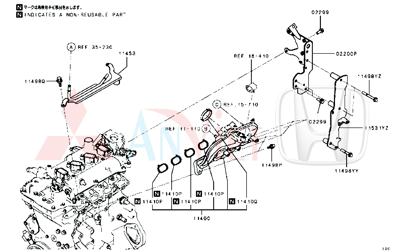 Gioăng cụm cổ hút gió vào động cơ Mitsubishi Destinator DST 1540A671
