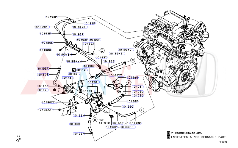 Ống tuy ô cao su nước làm mát lắp vào cụm van điều khiển nước Mitsubishi Destinator DST 21306WB50P