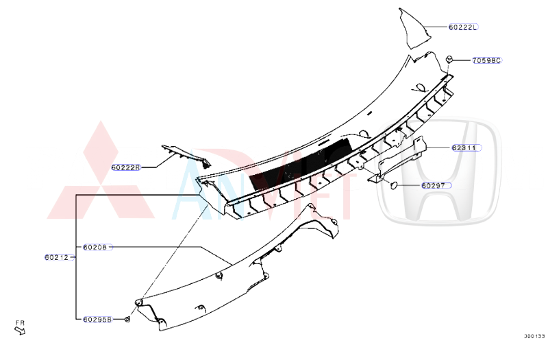 Nhựa che giữa máng nước trung tâm dưới chân kính chắn gió Mitsubishi Destinator DST 66862C010P