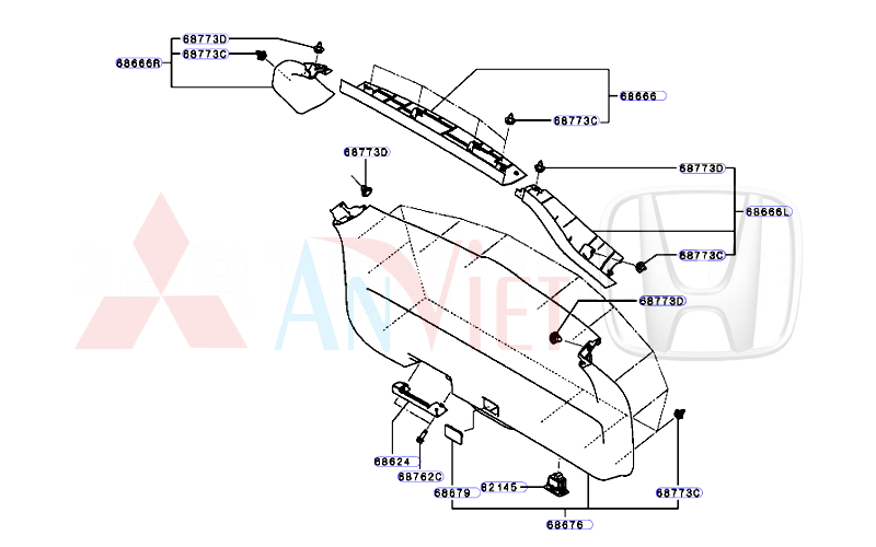 Táp py cốp hậu cửa sau mép kính giữa Mitsubishi Destinator DST 90900C001P