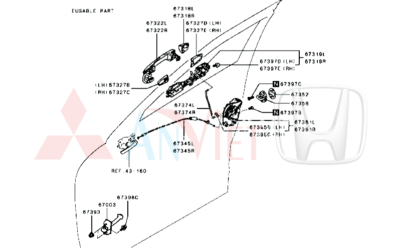 Móc khóa chữ U, chốt ngậm cánh cửa, cốp hậu Mitsubishi Destinator DST 80570W000P
