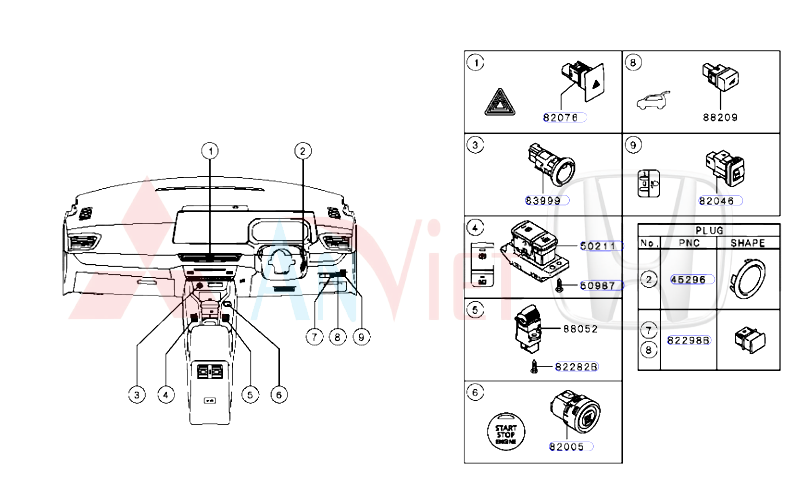 Công tắc start stop Mitsubishi Xforce 8614A318 8606A046 8610A339
