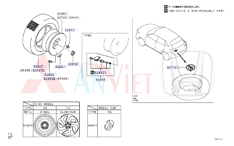 Cảm biến áp suất lốp, Van TPMS xe Mitsubishi Xforce 4250B338