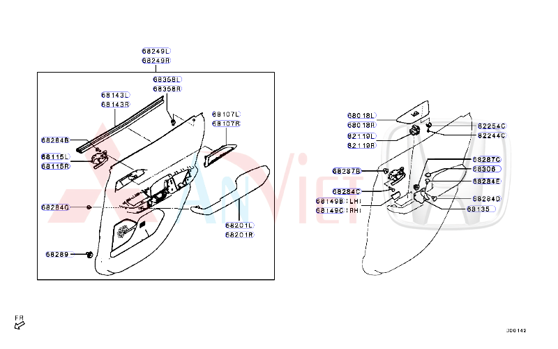 Nẹp chân kính phía trong cánh cửa sau Mitsubishi XForce 82835B000P 82834B000P