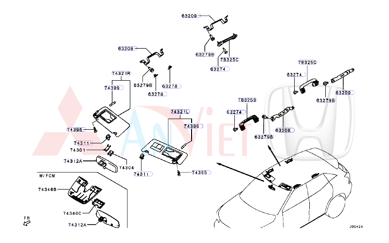 Gương chiếu hậu trong xe Mitsubishi XForce 96321W050P 7630A496