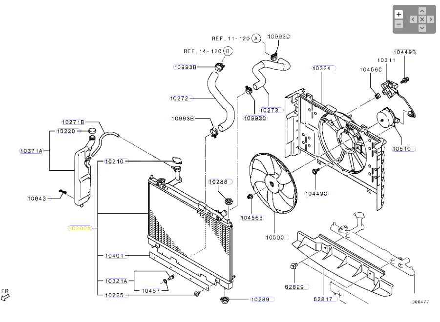 Sơ đồ lắp ráp két nước, lồng quạt két nước Xpander 1375A444-1375B077 1350A984-1350A985 1355A471