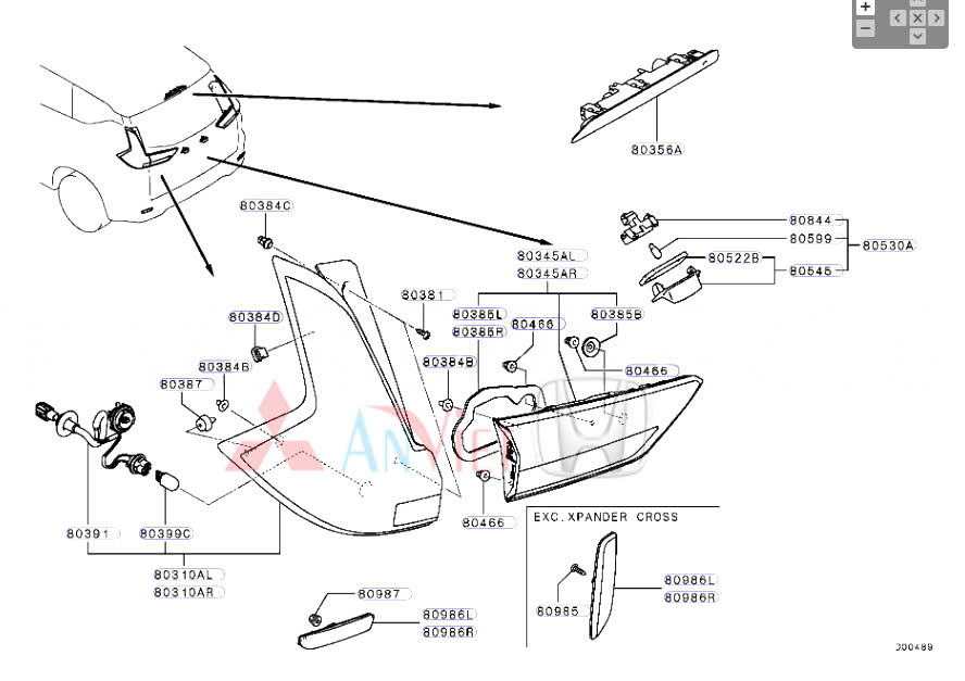 Sơ đồ lắp ráp Đèn Phanh xe Mitsubishi Xpander 8334A182 - 8341A009 - 8355A123 - 8355A124 - 8330B395 -8330B405-8330B406-8330B396 - 8330B361-8330B393-8330B394-8330B362