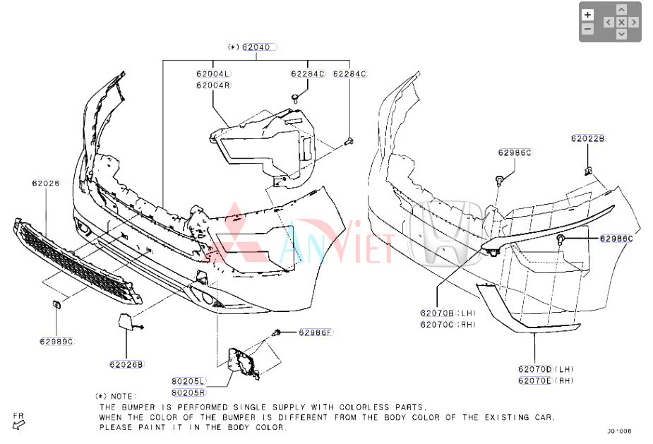 Sơ đồ lắp ráp Cản trước Mitsubishi Xpander 62012W030P  62012A000P - 6400D624HB 62256W000P 8321A721XA - 8321A722XA 8321A749HA - 8321A750HA MZ33600601 - MZ33600602 6407A451 - 6407A452 6407A449 - 6407A450