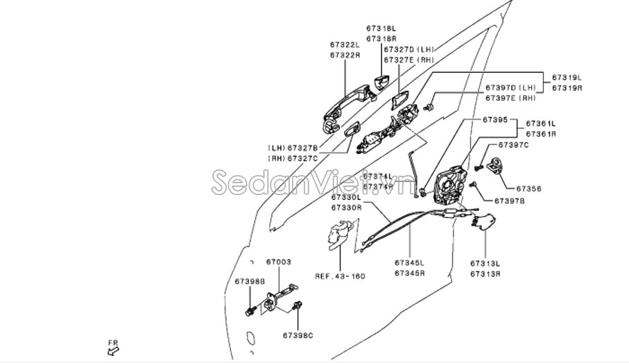 Đế bắt tay mở cửa cánh cửa trước xe Mitsubishi Xpander