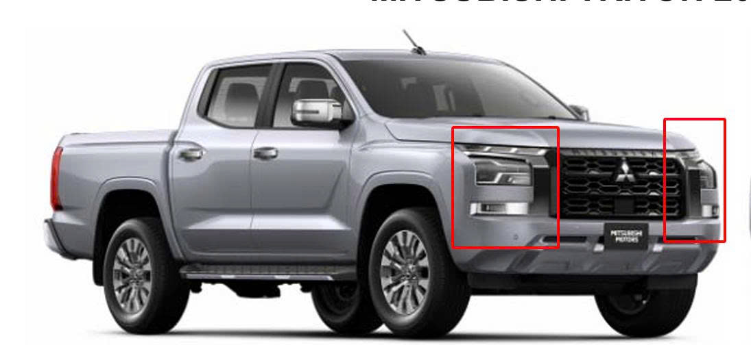 62080A000P 62081A000P Ốp nẹp mạ cản trước Mitsubishi Triton 2024 2025 cạnh đèn Pha gầm to cong CHỮ C CHROME