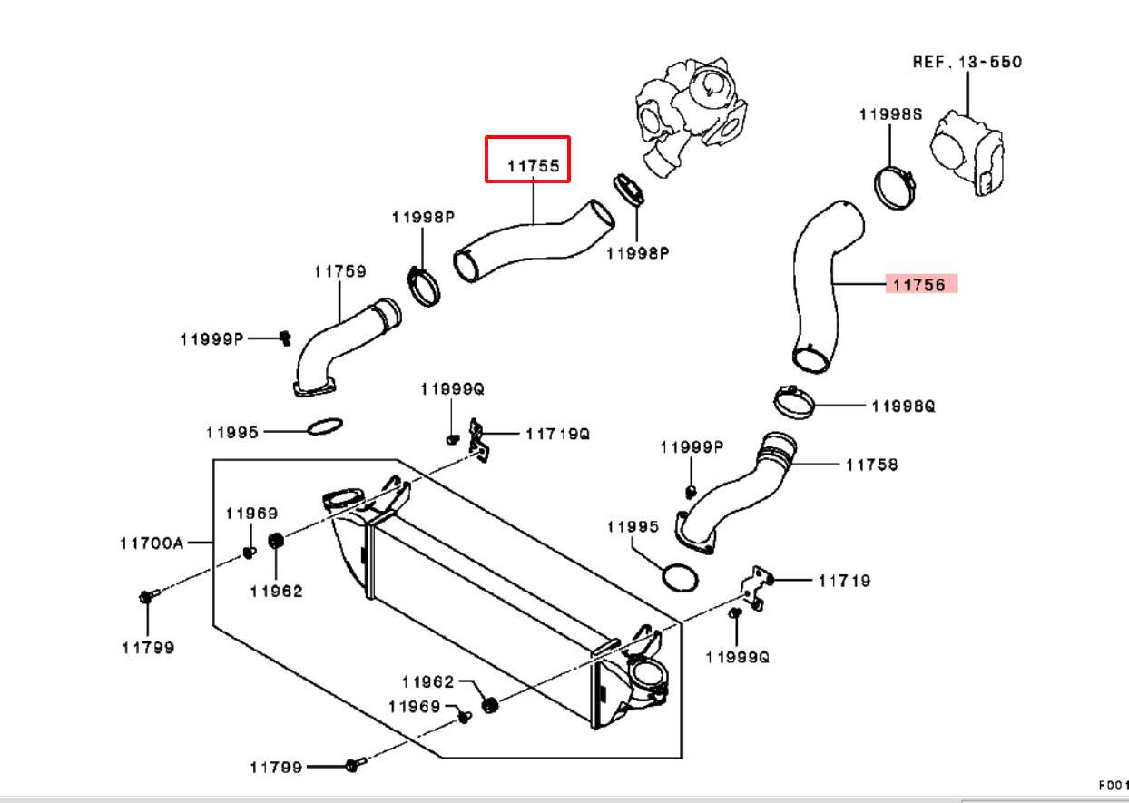 Ống cao su làm mát khí nạp Triton , Mitsubishi Pajero Sports vào VAN EGR và bướm gas , động cơ 4N15 Mivec 14099W030P 