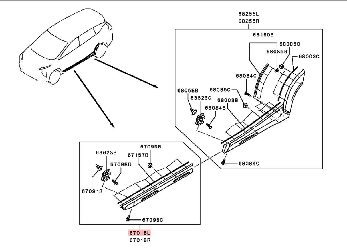 Ốp phồng cánh cửa trước và sau xe Mitsubishi Xpander Cross 2020-2023  5727A631 5727A632 5757A687 5757A688 