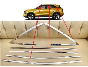 Bộ nẹp chân kính phía trên Mitsubishi Xforcer 2024- 2026, Nẹp chân kính mạ Chrome phía trên Xforcer, bộ nẹp chân kính cong C phía trên cánh cửa , 1 bộ 6 miếng 